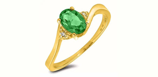 May Birthstone 0.02TW Diamond 10K Yellow Gold Ring - Emerald