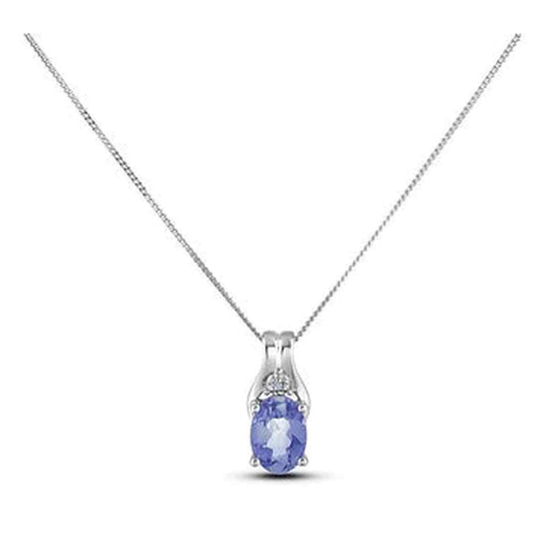 September Birthstone 0.02TW Diamond 10K White Gold Pendant - Sapphire