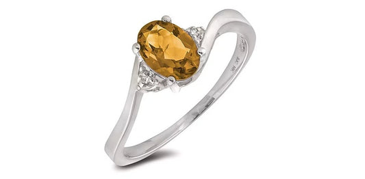 November Birthstone 0.02TW Diamond 10K White Gold Ring - Citrine