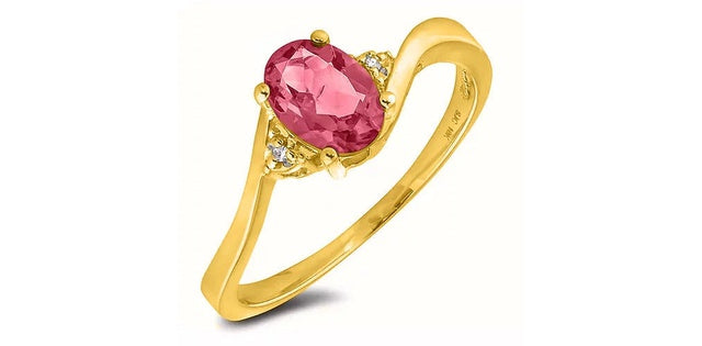 July Birthstone 0.02TW Diamond 10K Yellow Gold Ring - Ruby