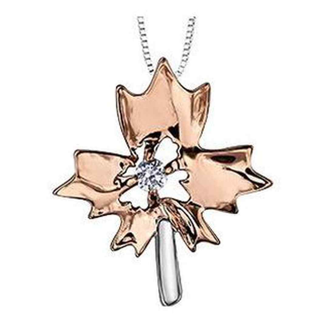 10K Rose & White Gold Canadian Dancing Diamond (0.04 ct T.W.) Maple Leaf Necklace