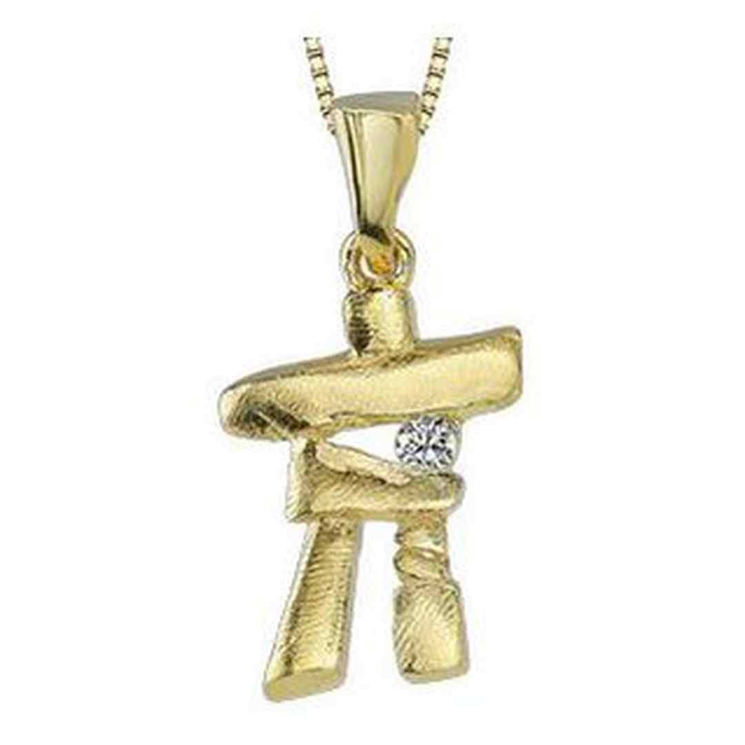 10K Yellow Gold Canadian Diamond (0.04 ct T.W.) Inukshuk Necklace