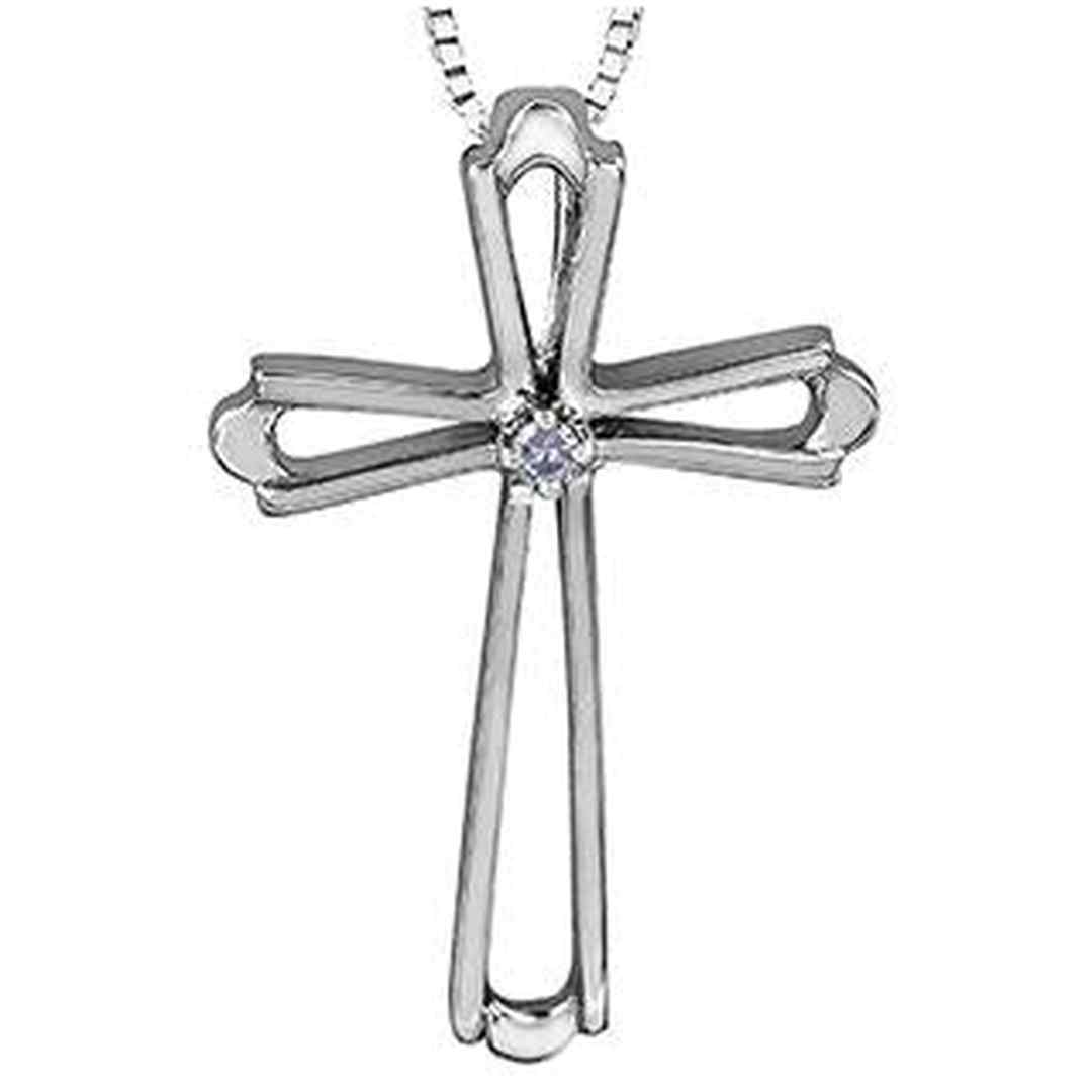 10K White Gold Diamond Accent Outline Cross Necklace