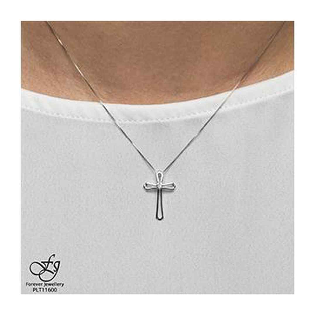 10K White Gold Diamond Accent Outline Cross Necklace