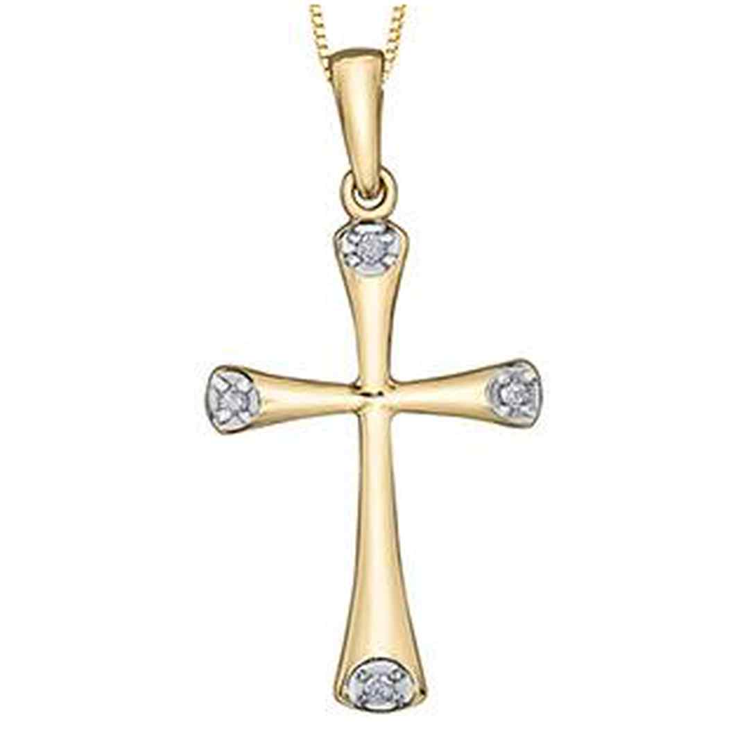 10K Yellow Gold Diamond (0.03 ct. T.W.) Elegate Cross Necklace