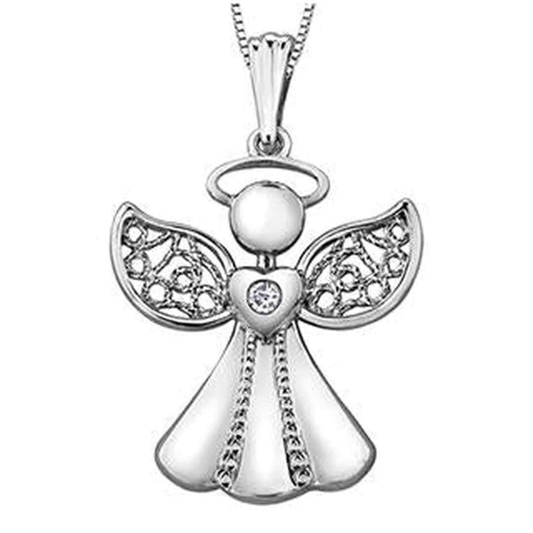 10K White Gold Diamond Accent Angel Necklace