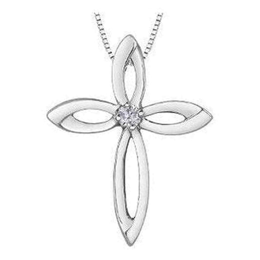 Sterling Silver Canadian Diamond (0.07 ct T.W.) Cross Necklace