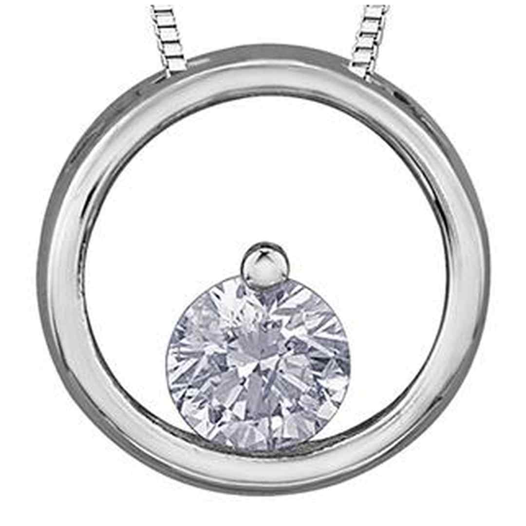 10K White Gold Solitaire Diamond (0.07 ct. T.W.) Circle Necklace
