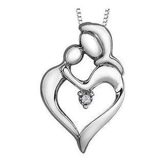 Sterling Silver Canadian Diamond (0.01 ct T.W.) Mother Embrace Necklace