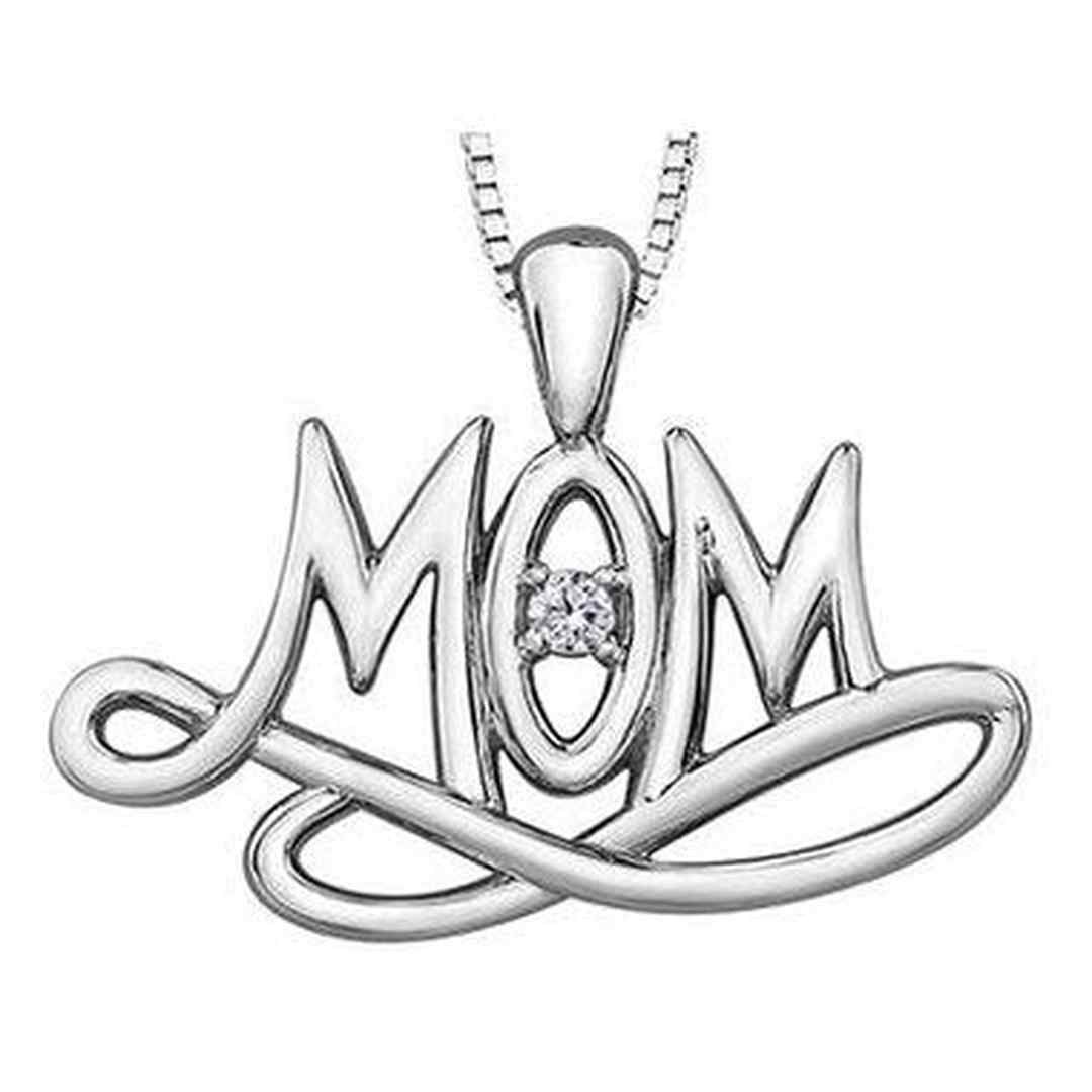 Sterling Silver Canadian Diamond (0.02 ct T.W.) "Mom" Letters Necklace