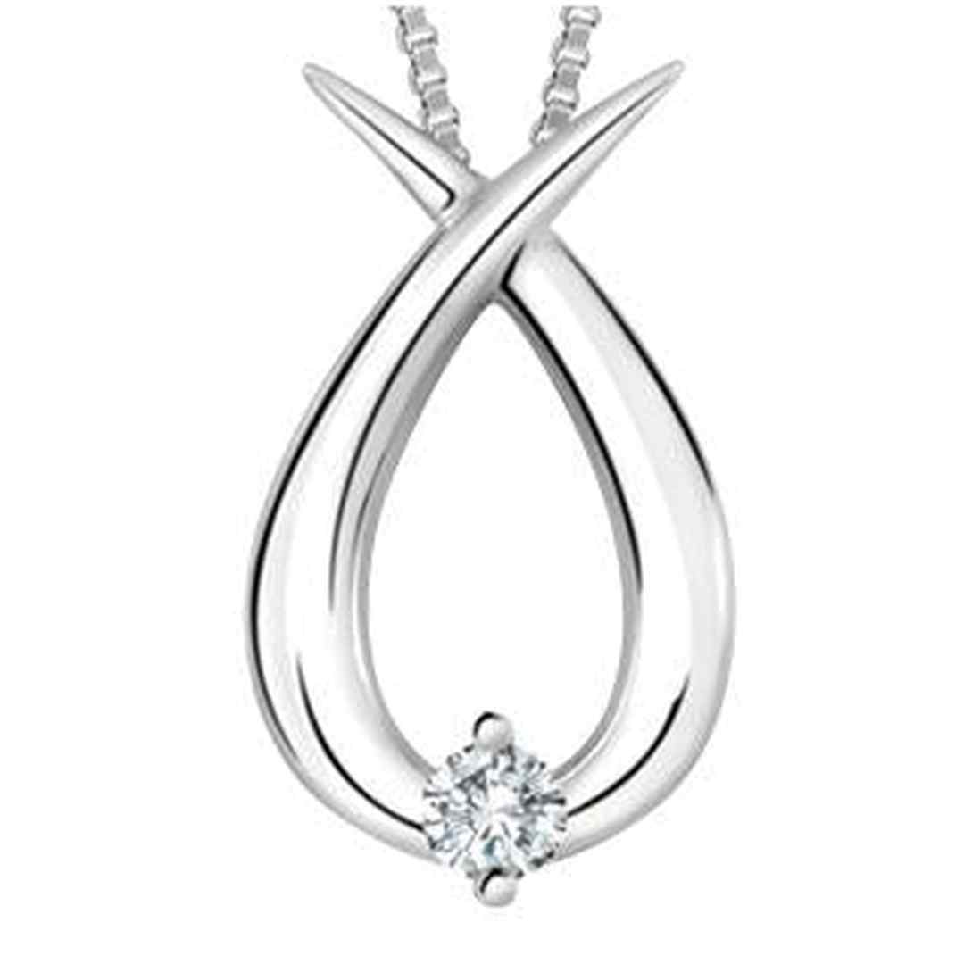 10K White Gold Solitaire Diamond (0.04 ct. T.W.) Curve Necklace
