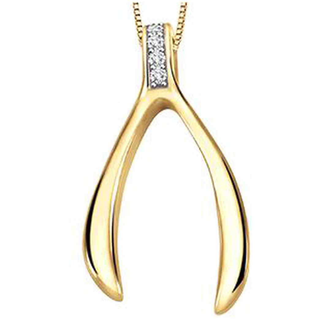 10K Yellow Gold Diamond (0.02 ct. T.W.) Wishbone Necklace