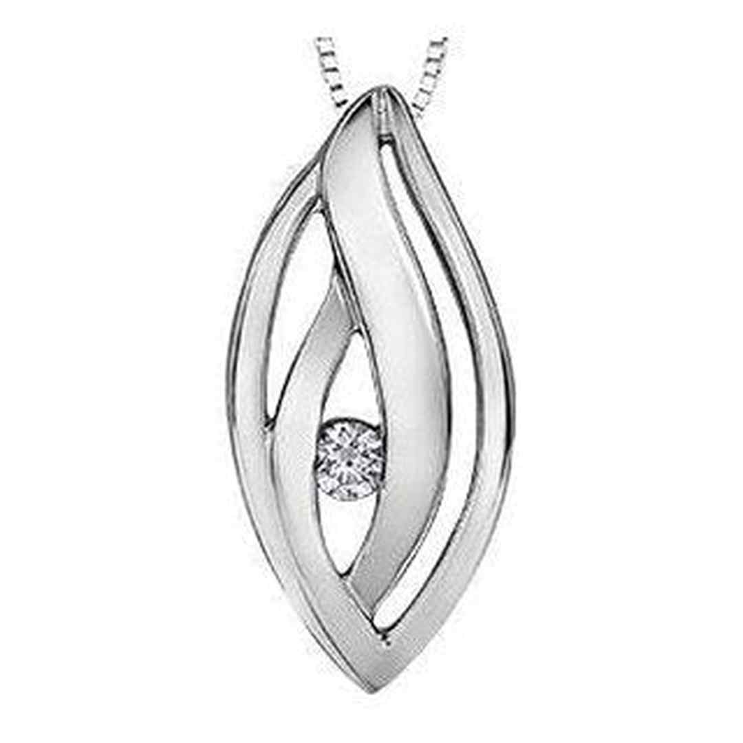 Sterling Silver Canadian Diamond (0.04 ct T.W.) Lens Shaped  Necklace