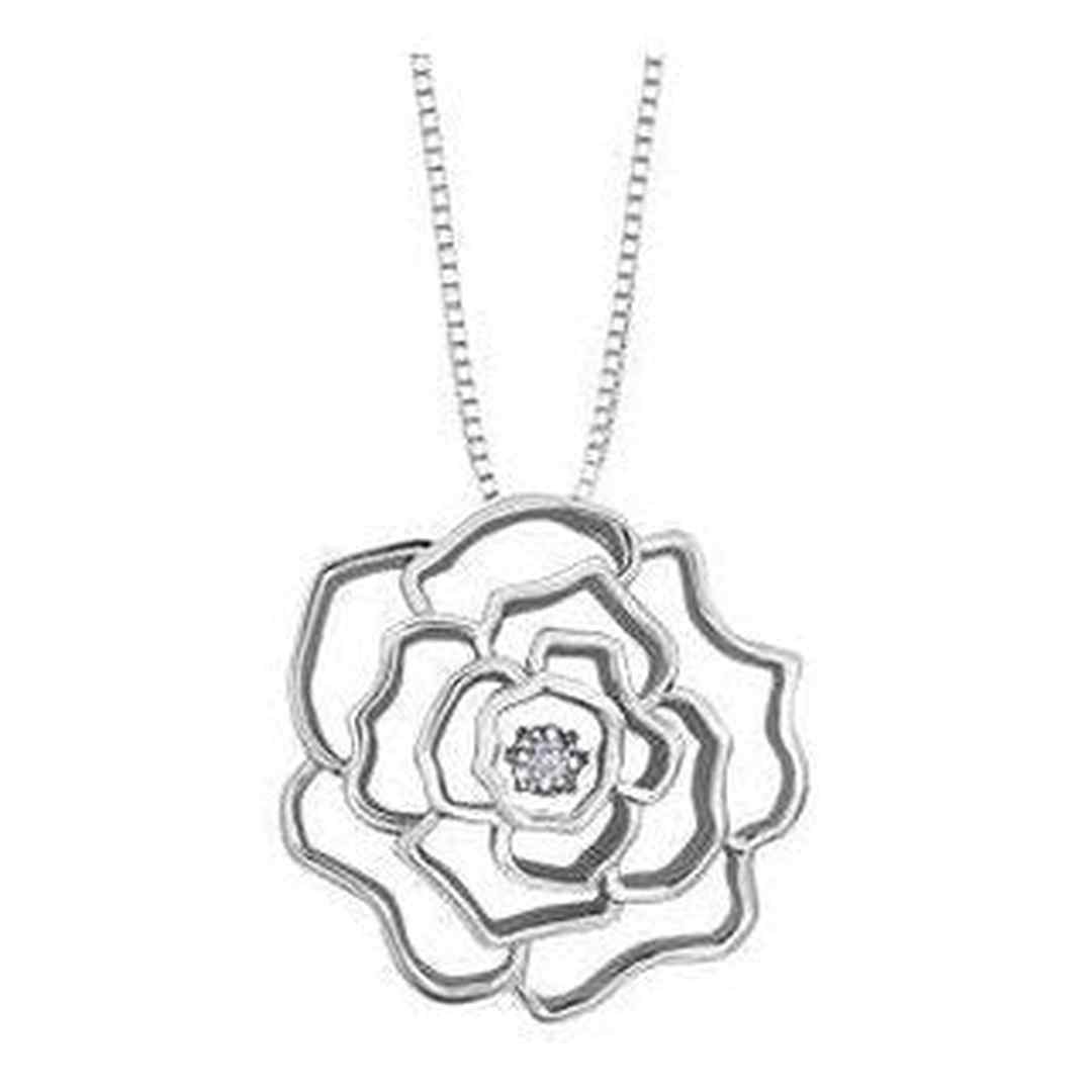 Sterling Silver Canadian Diamond (0.03 ct T.W.) Rose Flower Necklace