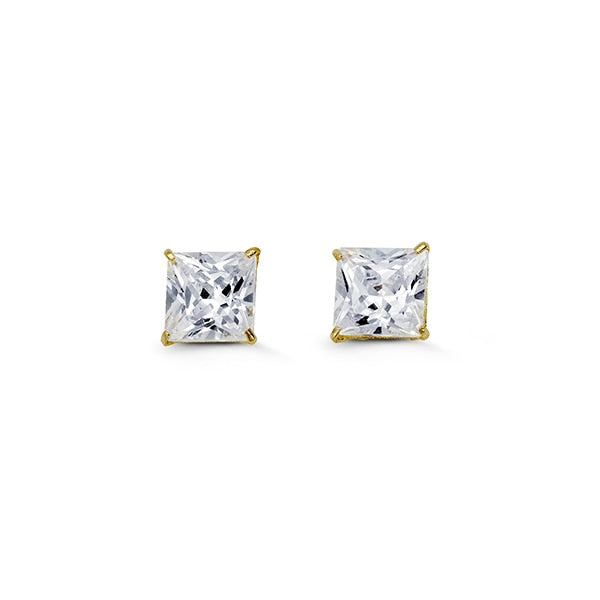 6mm 14k Yellow Gold Square CZ Studs