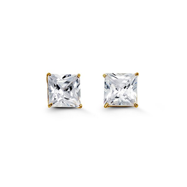 7mm 14k Yellow Gold Square CZ Studs