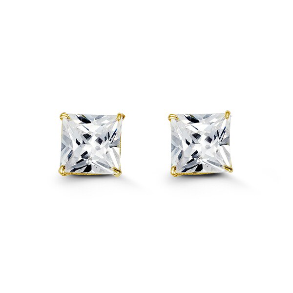8mm 14k Yellow Gold Square CZ Studs