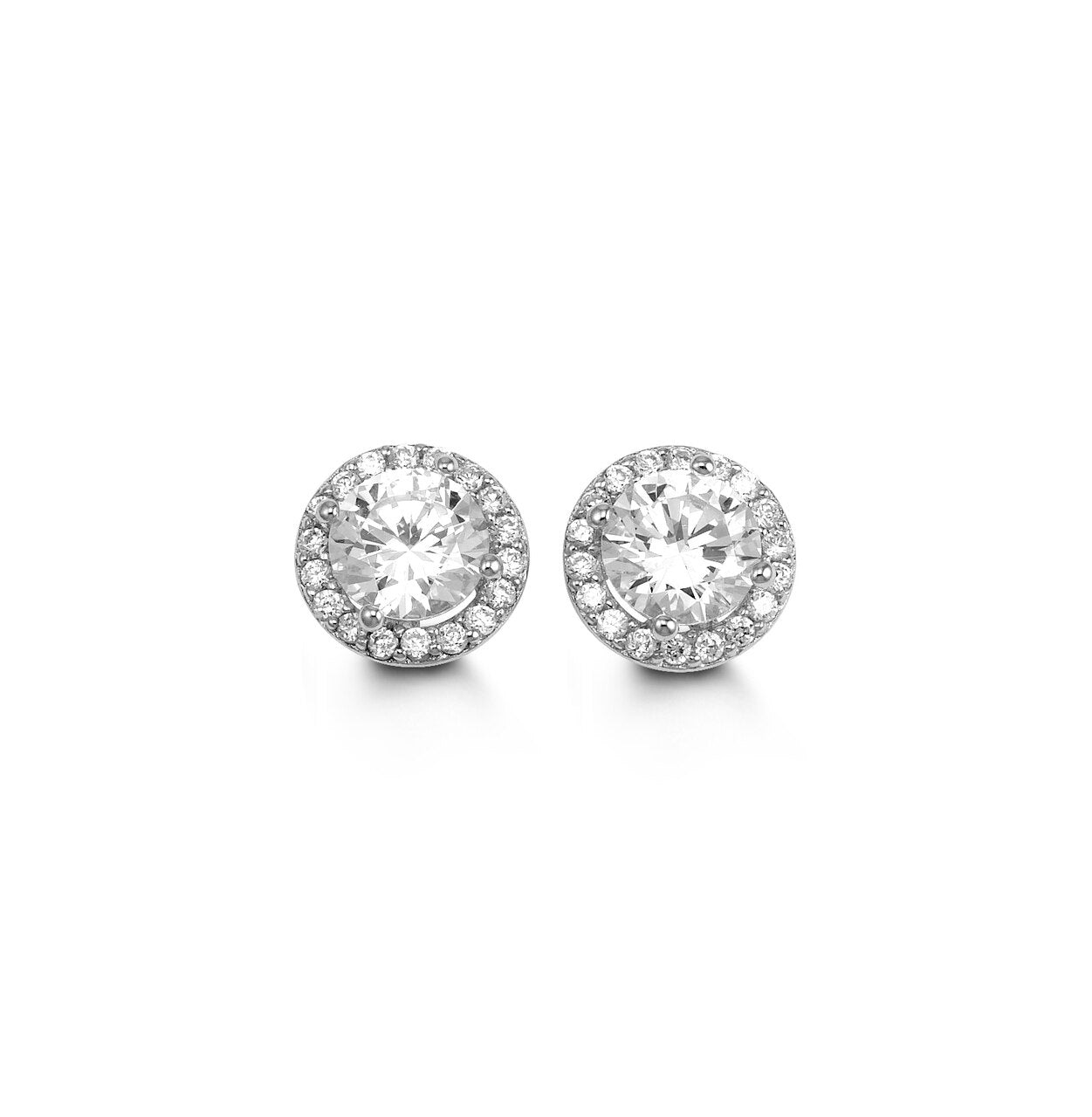 9mm CZ Halo Pave White Gold Studs