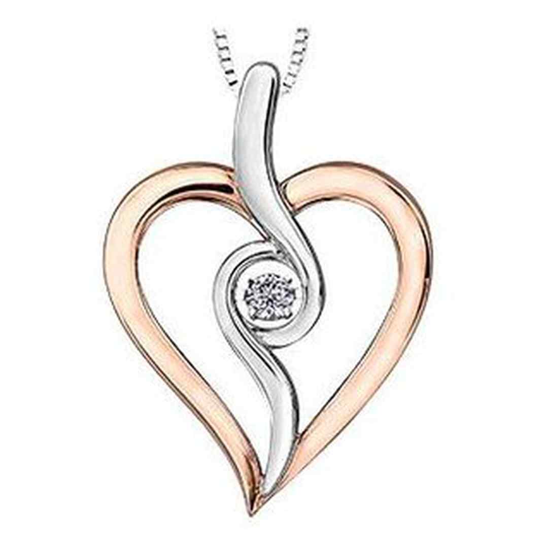 Sterling Silver & 10k Rose Gold Canadian Dancing Diamond (0.10 ct T.W.)Heart Necklace