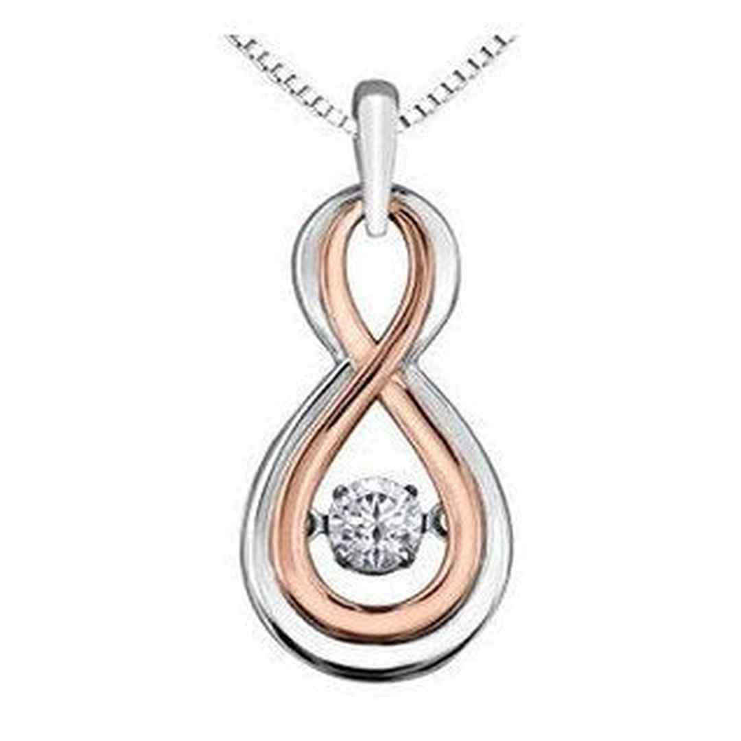 Sterling Silver & 10k Rose Gold Canadian Dancing Diamond (0.18 ct T.W.) Infinity Necklace