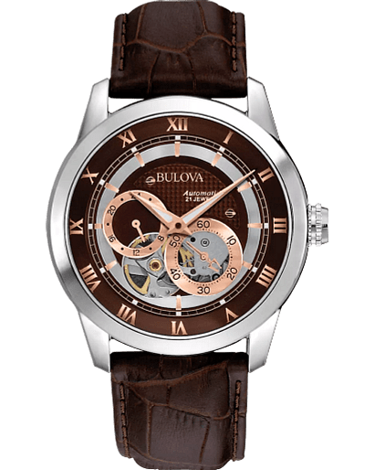 Bulova Classic Men's Automatic Brown Skeleton Watch 96A120
