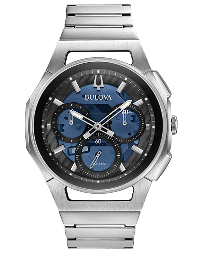 Bulova Quartz Curv Silver Tone Chronograph Wrist Watch 96A205