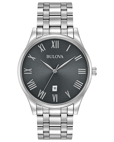 Bulova Men's Classic Grey Dial Stainless Steel Watch 96B261