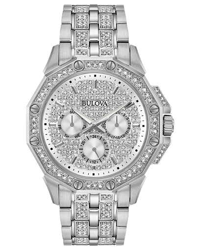 Bulova Octava Silver-tone Diamond Crystal Watch 96C134