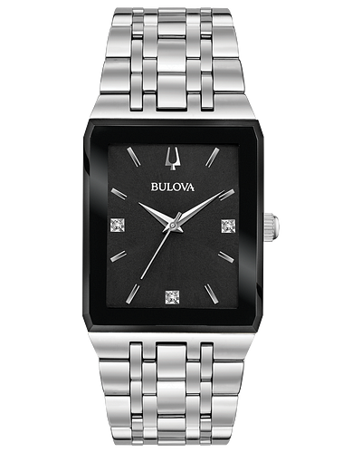 Bulova Quadra Silver-tone Square Black Dial Stainless Steel Watch 96D145