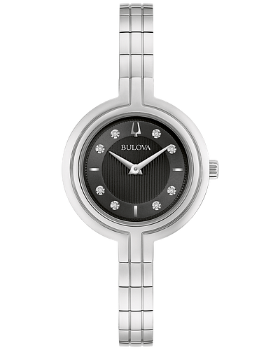 Bulova Quartz Rhapsody Women's Silver-tone Black Dial Diamond Watch 96P215