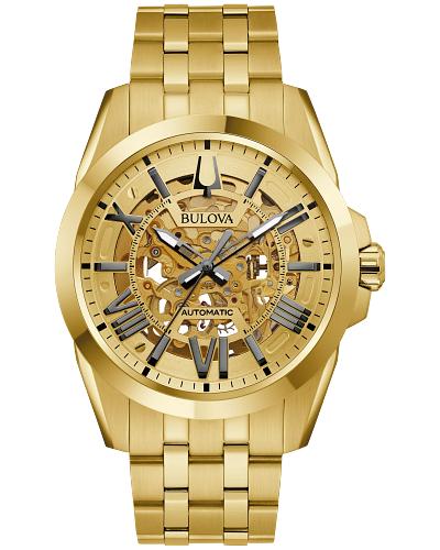 Bulova Shutton Automatic Gold Skeleton Dial Men's Watch 97A162