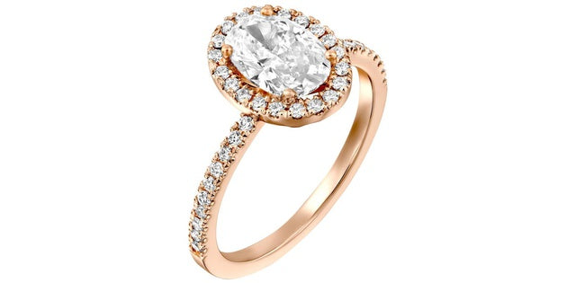 1.50 ct T.W.-14K Rose Gold Oval Diamond Halo Engagement Ring-