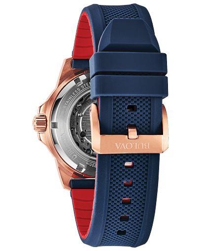 Bulova Marine Star Automatic Blue Dial Rose Gold Watch 98A227