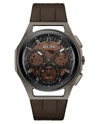 Bulova CURV Chronograph Grey-tone Leather Strap Watch 98A231