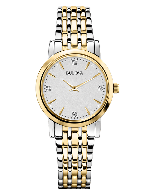 Bulova Classic Women's Gold Diamonds White Dial Watch 98P115