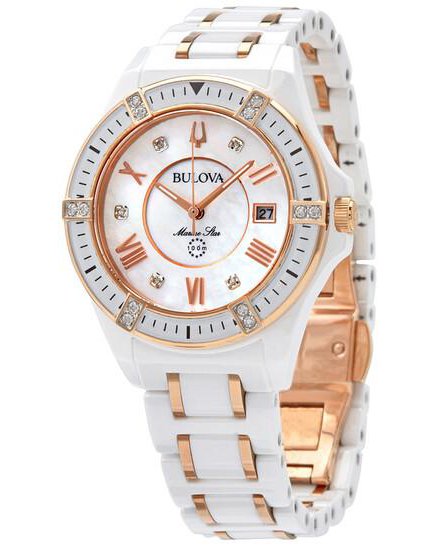 Bulova Marine Star Women's Diamond Ceramic Watch with Mother-of-Pearl Dial 98R241