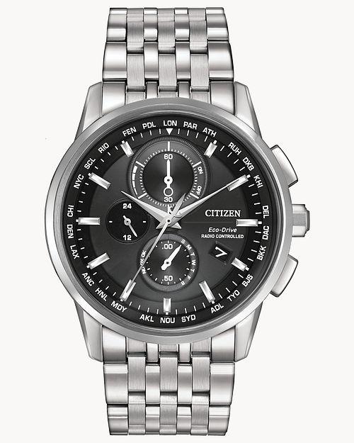 Citizen Eco-Drive World Chronograph A-T Silver-Tone Watch (Model AT8110-53E)