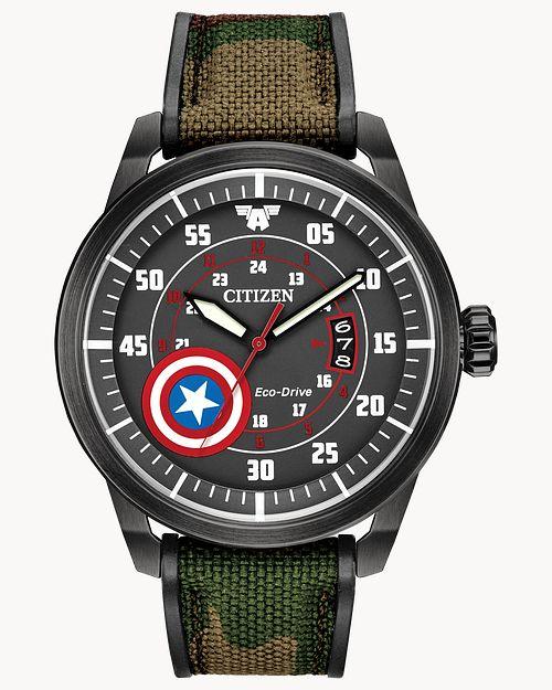 Citizen Eco-Drive Captain America Black-Tone Watch (Model AW1367-05W)