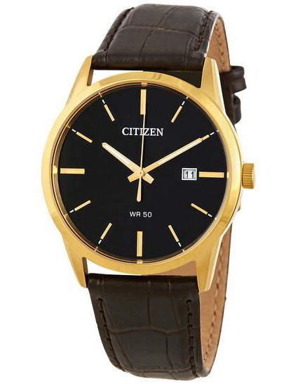 Citizen Quartz Gold-Tone Watch with Black Dial (Model BI5002-06E)
