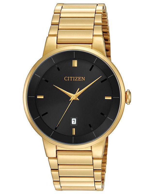 Citizen Quartz Gold-Tone Watch with Black Dial (Model BI5012-53E)