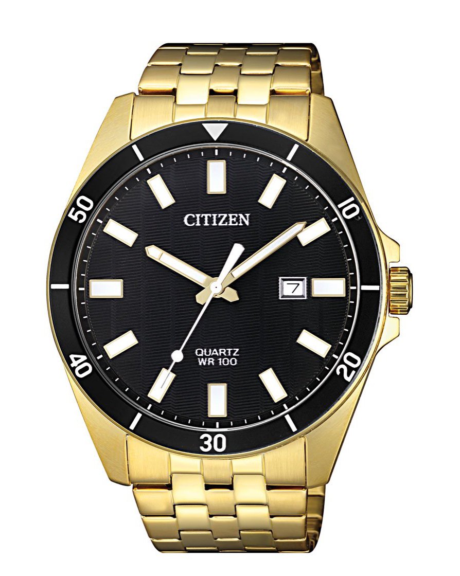 Citizen Quartz Gold-Tone Watch with Black Dial (Model BI5052-59E)