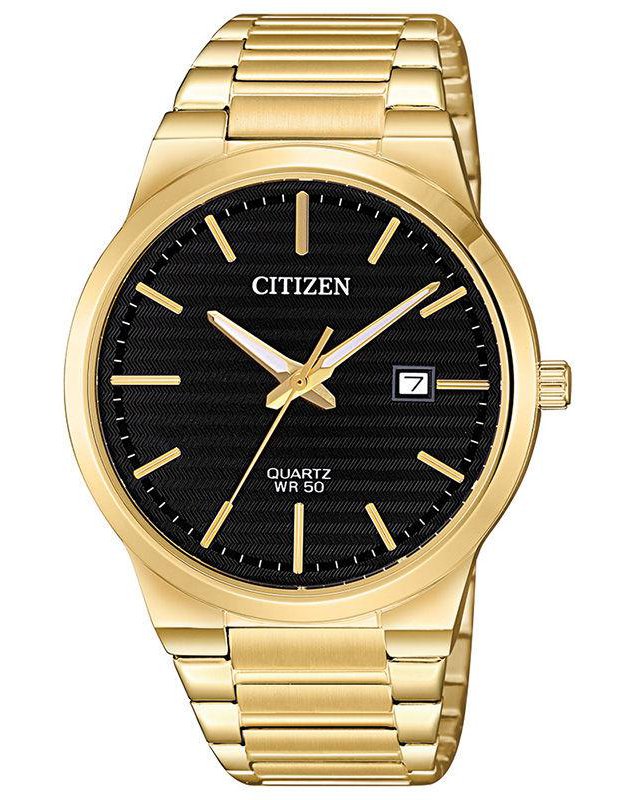 Citizen Quartz Gold-Tone Watch with Black Dial (Model BI5062-55E)