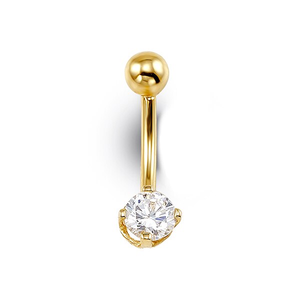 Round CZ Belly Ring in 14K Yellow Gold