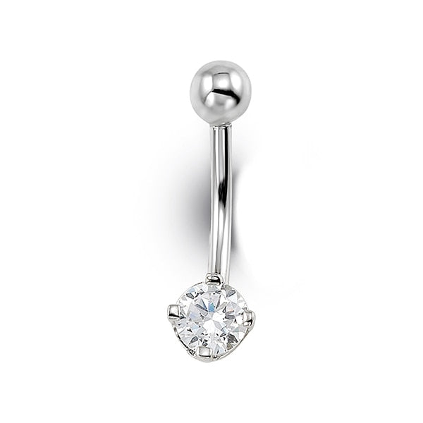 Round CZ Belly Ring in 14K White Gold