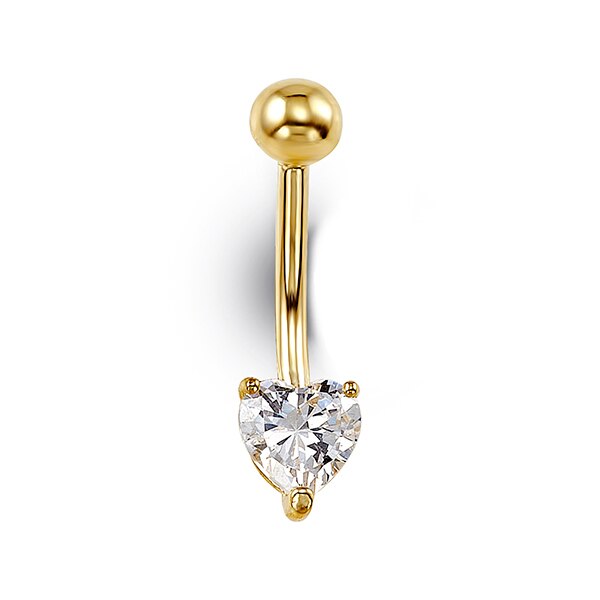 Heart Shaped CZ Belly Ring in 14K Yellow Gold