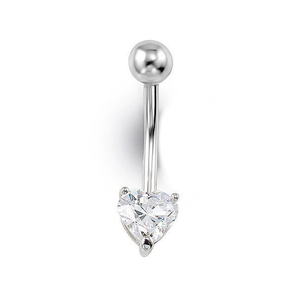 Heart Shaped CZ Belly Ring in 14K White Gold