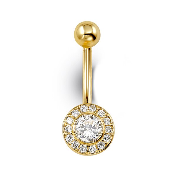 CZ in Halo Belly Ring in 14K Gold