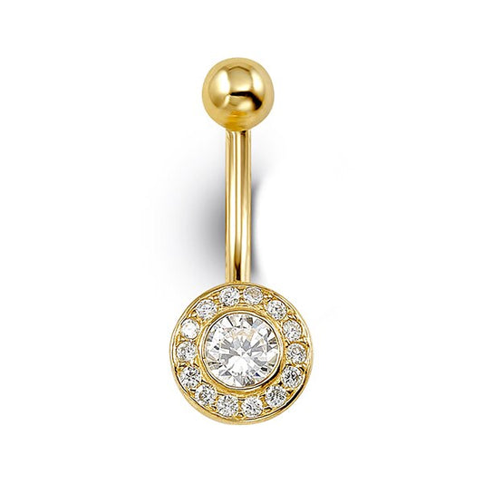 CZ in Halo Belly Ring in 14K Yellow Gold