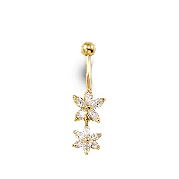 CZ Flowers Dangling Belly Ring in 14K Gold