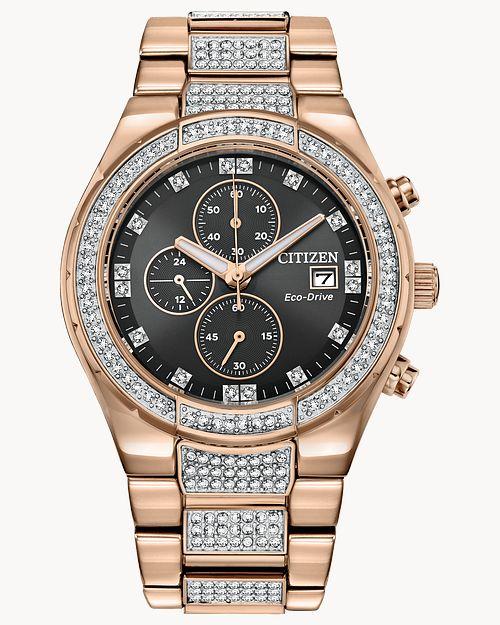 Citizen Eco-Drive Crystal Rose Gold-Tone Watch (Model CA0753-55E)
